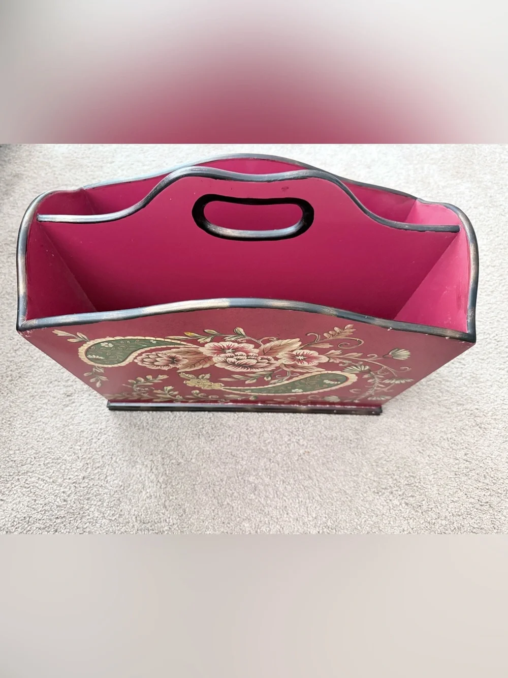 Vintage Style Red Floral Paisley Wooden Magazine Rack Organizer